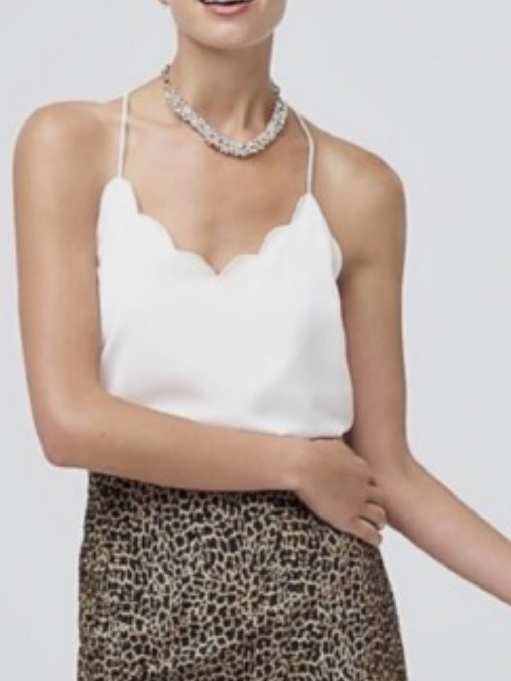 Like New J. Crew White Scallop-Edge Spaghetti Strap Camisole, 16